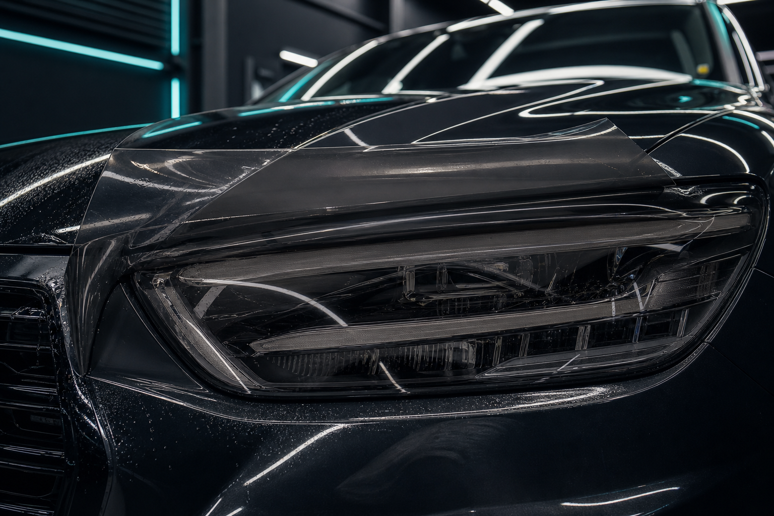 Smoked headlight protection film and glass protection detail