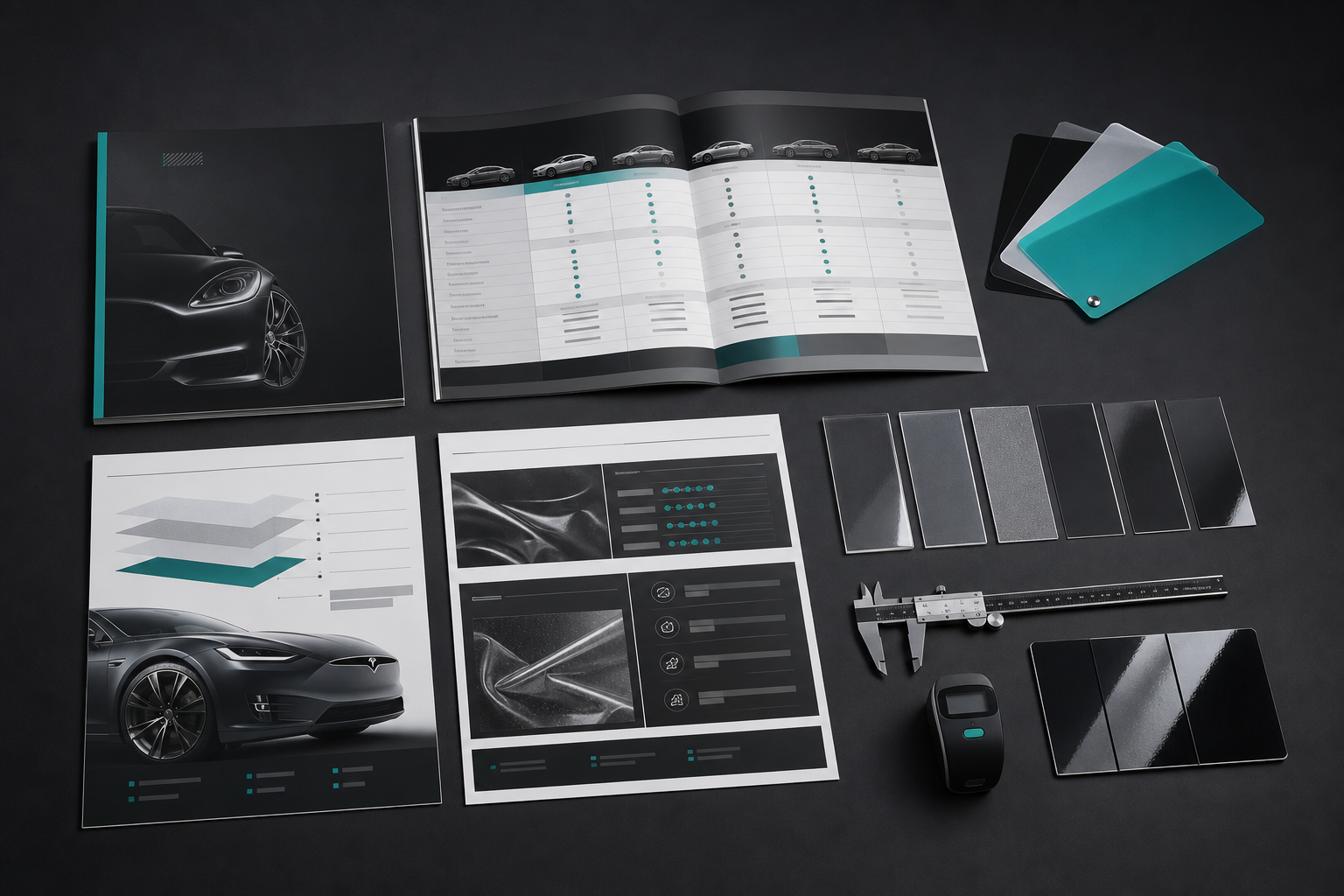 Paint protection film product sheets and material samples